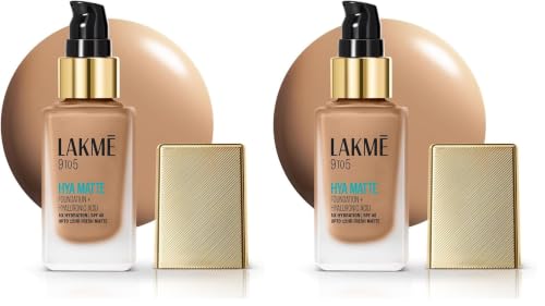 Image of LAKME 9to5 Hya Matte Full coverage Liquid All skin type Foundation + Hyaluronic Acid Neutral Almond - 25ml (Pack of 2)