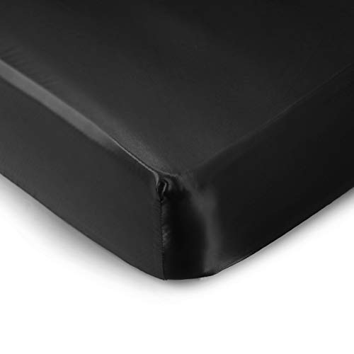 Image of Pro Goleem Satin Soft Crib Sheet Great for Baby with Sensitive Hair Silky Baby Mattress Sheet Black 52’’x28’’x8’’ Unisex Fitted Sheet Gift for Boys and Girls