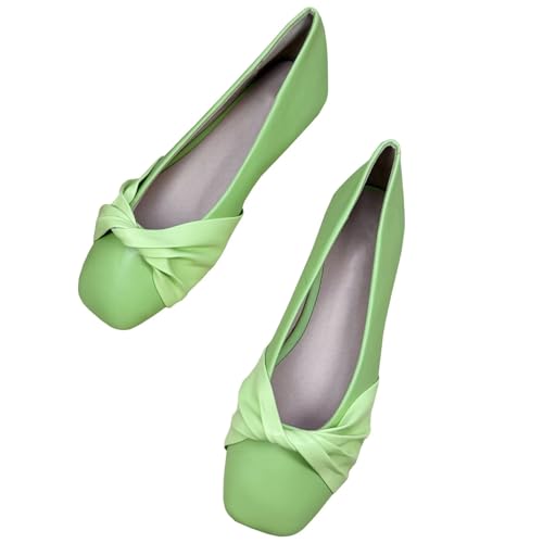WENJIAZHIZHI Women's Bow-Knot Square Toe Ballet Flats Slip-Ons Flats Elegant Wedding Dress Shoes Female Loafers