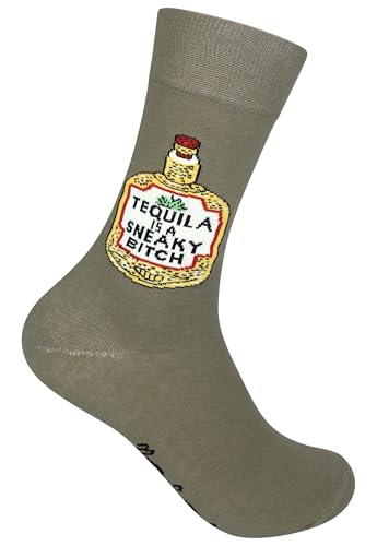 FUNATIC Tequila Is A Sneaky Bitch Novelty Crew Socks for Men Women Adults | Funny Alcohol Humor Design with Party Theme | One Size Fits Most | Fun and Unique Gag Gift Idea for Coworkers Friends Family