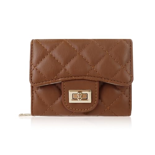 Womens Wallet, Soft PU Leather Wallets for Women Vintage Womens Trifold Wallet with Zipper ID Window Small Credit Card Holder Lock Coin Purse (Brown)