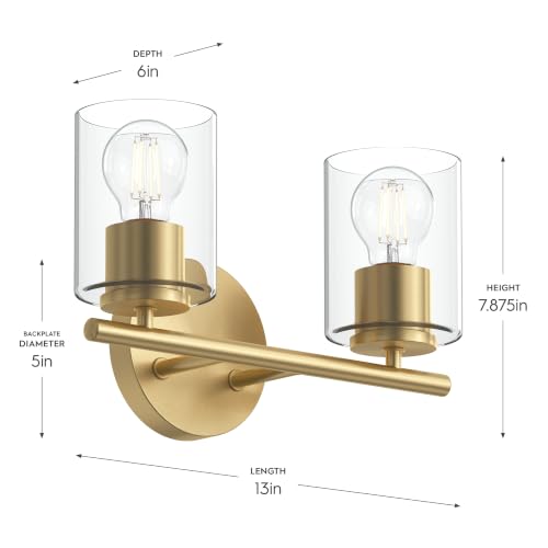 Image of Progress Lighting Replay 13 Inch 2-Light Vanity Light, Transitional, Brushed Gold with Clear Glass Shades, (7.875 inch H x 13 inch W x 6 inch D), P300582-191