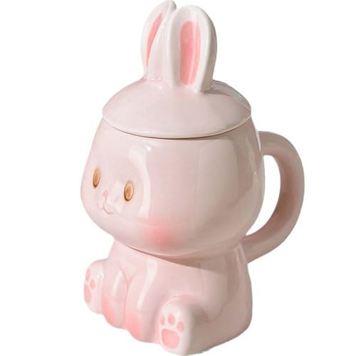 ZONSUSE Tasse Lapin Mignonne, Mug Céramique 3D Lapins Rose, Tasse Animaux Drôle,avec Couvercle à...