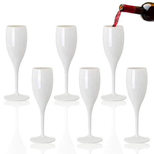 Shatterproof Champagne Flutes 180ml Unbreakable Prosecco Wine GlassesShatterproof Reusable White PP Champagne Glasses for Wedding Bridal Shower Cocktail Party Intimate Dinner Event Catering Camping