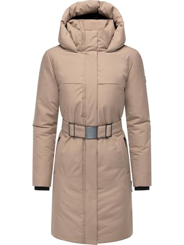 Navahoo Damen Wintermantel warmer Parka mit Gürtel und gefütterter Kapuze Gipfelspass XIV Taupe Grey Gr. L