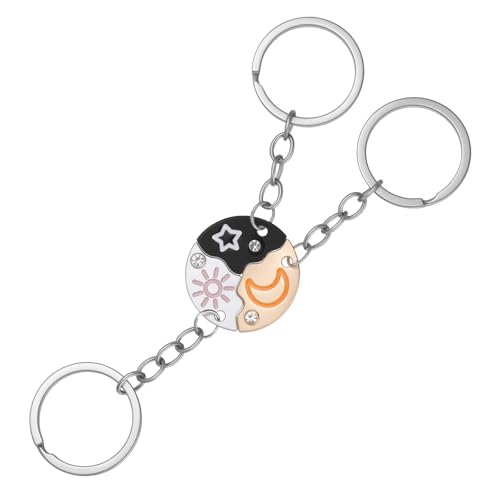 Josojoou 3 Pcs Puzzle Keychains, Sun Moon Star Friendship Trio Puzzle Matching Keychains Backpack Purse Keychain Best Friend Forever Matching Gifts Anniversary Birthday Gifts for Women Men