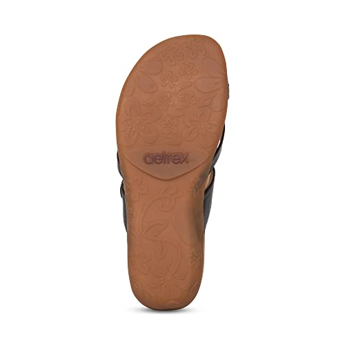 Image of Aetrex Izzy Memory Foam Footbed Faux Leather Adjustable Slide Orthopedic Sandals for Women - Pressure Relief Pain Arch Support Sandals Women's