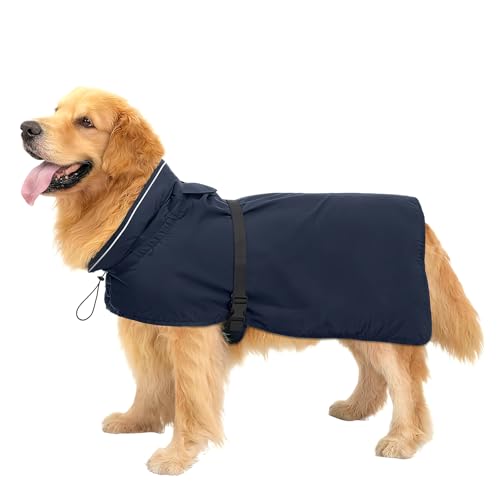 Chubasquero para Perro Zellar, Impermeable y Ajustable, Ligero con Franja Reflectante y Abertura para Correa, Cierre Fácil de Poner, Chubasquero Transpirable para Perros Medianos y Grandes (M, Azul)