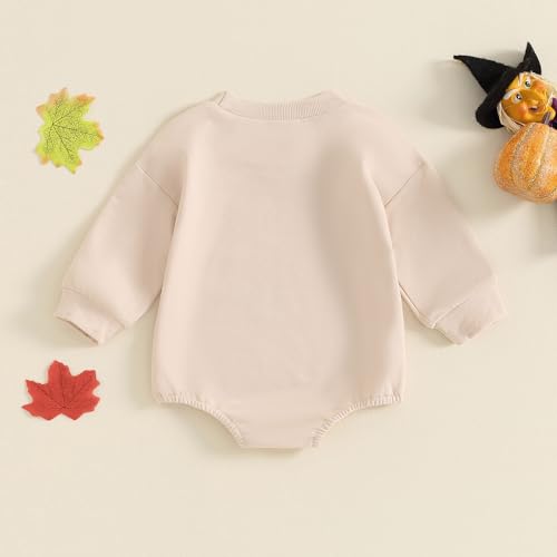SAYOO Halloween Baby Clothes Embroidery Pumpkin Face Print Sweatshirt Romper Infant Girls Boys Bubble Bodysuit Fall Outfit3