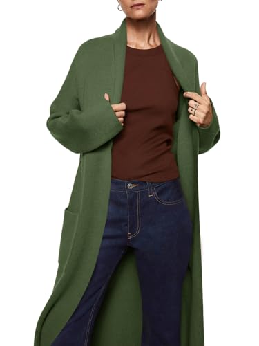 Image of Womens Long Sleeve Maxi Cardigan Open Front Oversized Knitted Sweater Coat Casual Lapel Warm Overcoat with Pockets