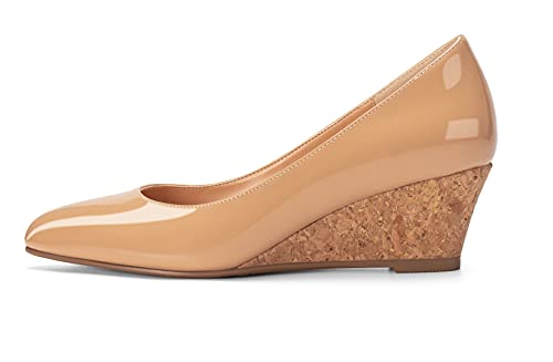 SAMMITOP Women's Wedge Heel Pumps Closed Pointy Toe Slip On Shoes Comfortable Office Wedge Classic Walking Wedding Dress Shoes