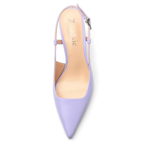 Women's Pointed Toe Matte Slingback Pumps Ankle Strap Mid Stiletto Heel Dress Shoes 2.55 Inch3