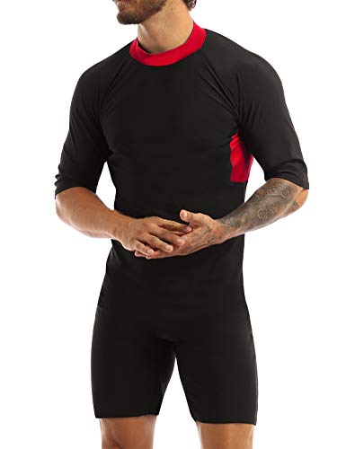 ACSUSS Mens Round Neck Half Sleeves Boxer Shorts Leotard Bodysuit Shorty Wetsuit Warm Swimwear