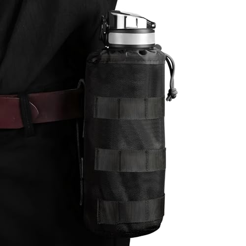 Taktisch Flaschenhalter,Taktische Molle Wasserflaschentasche, Militär Trinkflasche Beutel,Tragbarer Wasserbehälter Beutel Tasche,mit Kordelzug und Mesh Unterseite, Nylon, für Camping Wandern (Schwarz)
