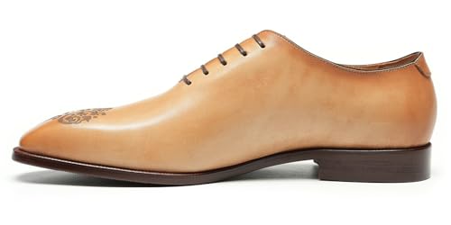 Santimon Men's Genuine Leather Oxfords Formal Dress Shoes- Handmade Pointed Toe Lace Up Suit Shoes with Vintage Floral Engraving for Business Prom Wedding2