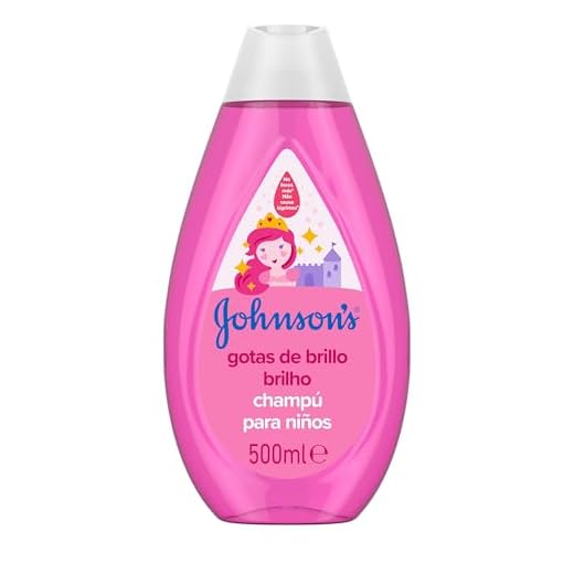 Johnson's Baby Champú Gotas de Brillo (1 x 500 ml), champú infantil con aceite de argán, champú sin sulfatos ni parabenos para bebé, para un pelo suave y sedoso