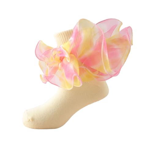 Kid Girls Ruffle Socks Frilly Double Lace Princess Sock Casual Turn Cuff Ankle Socks Comfy Soft Toddler Girls Crew Socks