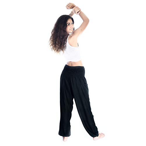 Boho Pants Harem Pants Yoga Trousers For Woman Bohemian Beach Pants (Solid Black, Medium) #TOP3