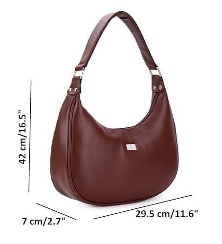 Image of K London Women's Vegan Leather Half Moon Bag | Stylish Black Shoulder Hobo | Compact Baguette Purse for Office, Casual, Party & Travel Use