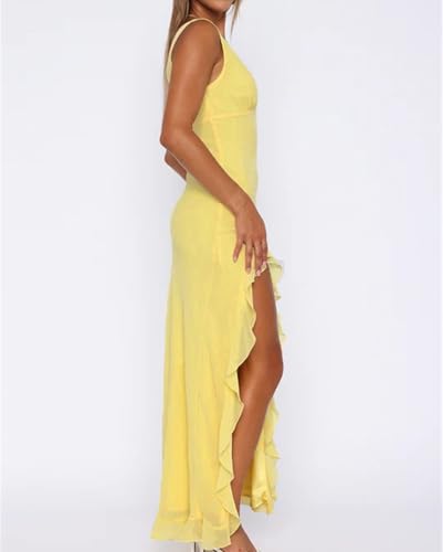 Image of houstil Women's Casual Summer Dress Strap Ruffle Beach Party Maxi Cocktail Evening Holiday Wedding Guest Dresses