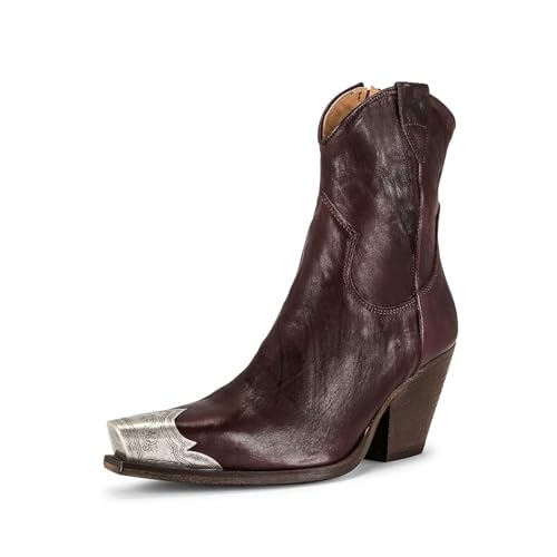 Image of keleimusi Women's Western Cowgirl Ankle Boots Stacked Block Heel Cowboy Booties Steel Toe Heeled Short Cowboy Boots Western Booties