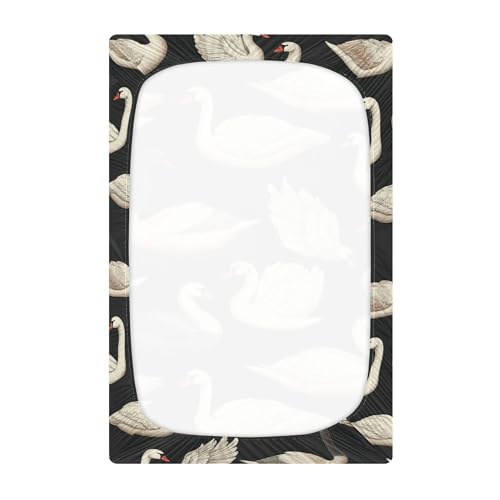 Image of Vintage Swan Crib Sheets Soft Breathable Fitted Baby Crib Sheets Mattress Cover for Girls Boys, 52 inch x 28 inch x 9 inch