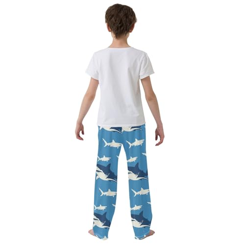 Cartoon White Shark Cute Pajama Pants, Soft Sleepwear Lounge Pants Pajama Pj Bottoms for 6-14 Years3