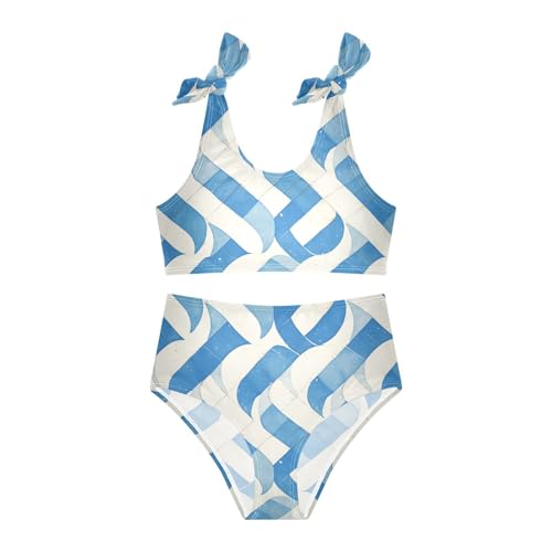 Blue Girls Two Piece Kids Bikini Set Scoop Neck Swimsuits Swimming Suits Cute Shoulder Strap3