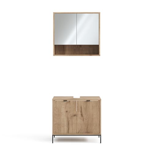 Vicco Badmöbel-Set Viking Oak Eliza, bestehend aus Waschbeckenunterschrank, Bad-Spiegelschrank - Unterschrank- und Hängeschrank-Kombination