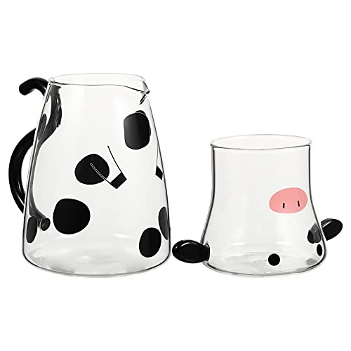 Toyvian 1 lot de carafe en verre avec tasse en verre en forme de vache mignonne - Pichet à thé, bouilloire, pichet à lait, carafe à eau de nuit pour boisson de