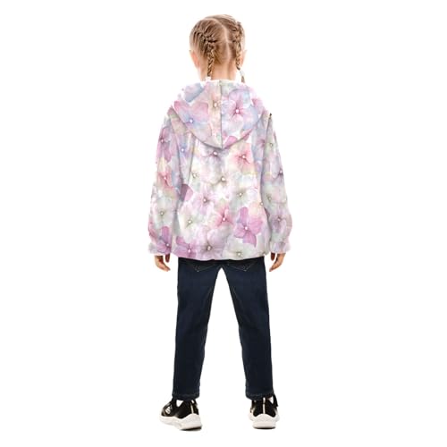 OTVEE Pink Hydrangea Flower Kids Hoodie Jacket Fall Spring Full Zip Warm Outwear Coat4