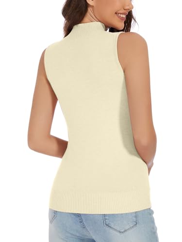 Image of Sleeveless Mock Neck Knit Tops for Women Slim Fit Turtleneck Sweater Vest Business Work Tank Pullover