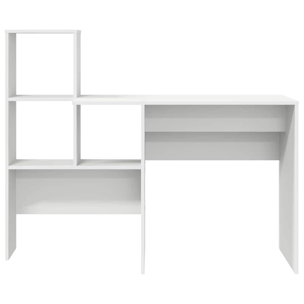 Scrivania bianco legno ingegnerizzato 131,5 x 50 x 106,5 cm con ripiano, cassetto e libreria integrata per ufficio, studio, smartworking, postazione computer e lavoro gaming salvaspazio