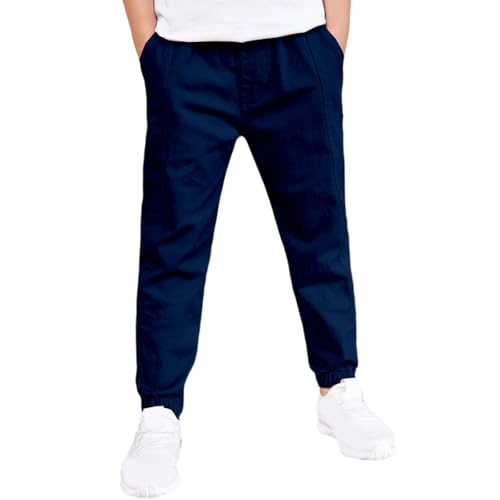 Kids Boys Tapered Pants Straight Slim Fit Elastic Waist Uniform Trousers with Pockets Toddler Plain Dress Pants