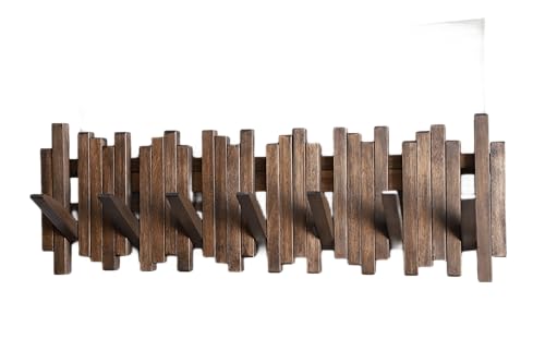 Image of Natural Wood Wall Mounted Piano Coat Rack| Coat Rack Wall Mount| Flip Down Wall Hook Rack 7 Hooks| Entryway Wall Art Hook,Made of Acacia Wood (Wood Wax Oil Dyed Walnut Color).Wall Art