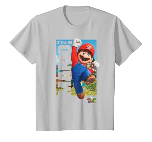 The Super Mario Bros. Movie It’s-a Me Mario Poster T-Shirt, Enfant, Argent, 3 Ans
