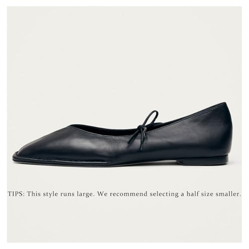 Image of Ballet Flats for Women Lace Up Bow Square Toe Mary Janes Cute Ballerina Shoes Slip On Comfortable Elegant Dress Shoes