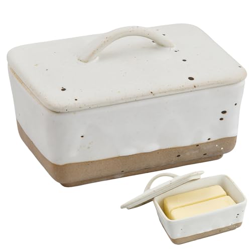 Culinavog Mantequera de Cerámica de 350 ml con Tapa, Caja de Mantequilla de Porcelana, Reutilizable Recipiente para Mantequilla, Plato de Mantequilla para Restaurante, Cafetería, 14.5×10.2×6.5 cm