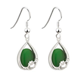 Irish Claddagh Earrings with Green Cats Eye by Solvar