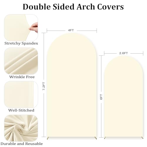 Image of MLMC Arch Backdrop Cover Set of 2 6+7.2FT Beige Fitted Spandex Backdrop Stand Cover Stretchy Round Top Chiara Arch Cover for Baby Shower Birthday Party Wedding Ceremony Photography Background Decor