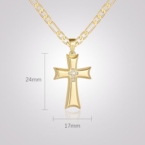 Cross Necklace 14K Gold Cross Necklace for Men Cubic Zirconia Center Mariner Gold Chain Necklaces for Mens Dainty Pendant 20/22/24in2