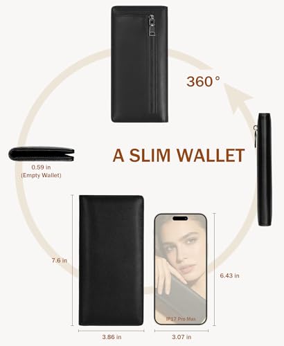Image of Immaturus Womens Wallet, Blue Black Slim Thin RFID Blocking Credit Card Wallets, Long Bifold PU Leather Card Holder Organizer, Cute Cash Clutch Billfold with Zipper Coin Pocket Ladies Girls Gift
