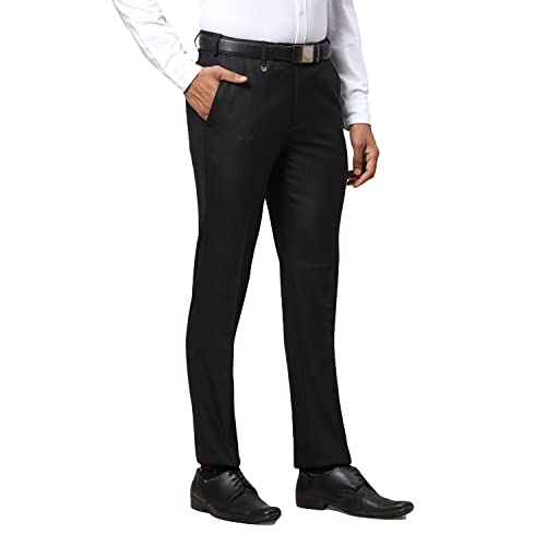Image of Park Avenue Men's Poly Wool Blend Structure Pattern Super Slim Fit Flat Front Formal Trouser