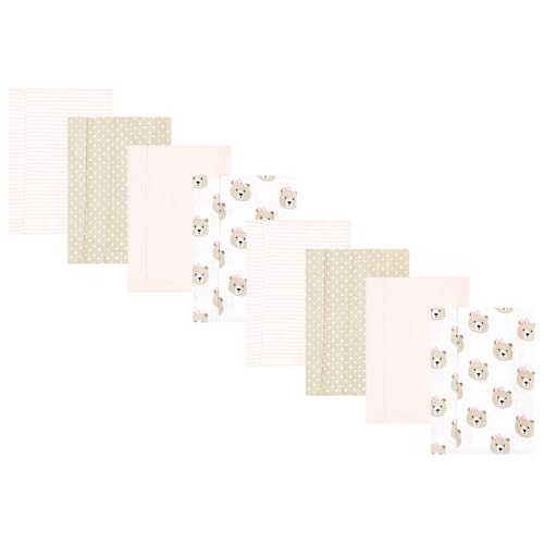 Image of Hudson Baby Cotton Poly Flannel Burp Cloths Multipack, Pink Taupe Bear 8-Pack, One Size