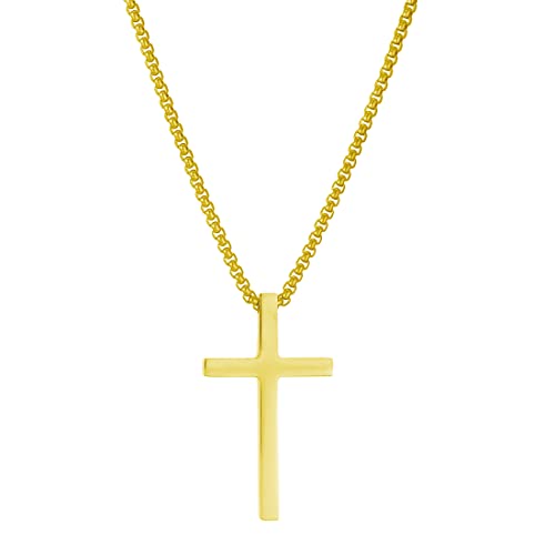 AFSTALR Oro Colgantes Cruz Hombre Cadenas Cruz Acero Inoxidable Collar Cruz Regalo para Hombre y Mujer Oro-Grande 45CM