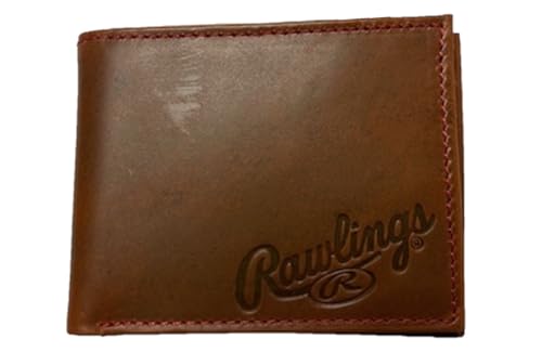 Rawlings Men's Bifold Wallet Collection | Leather | Multiple Styles & Colors, Light Brown | Logo, 3.5