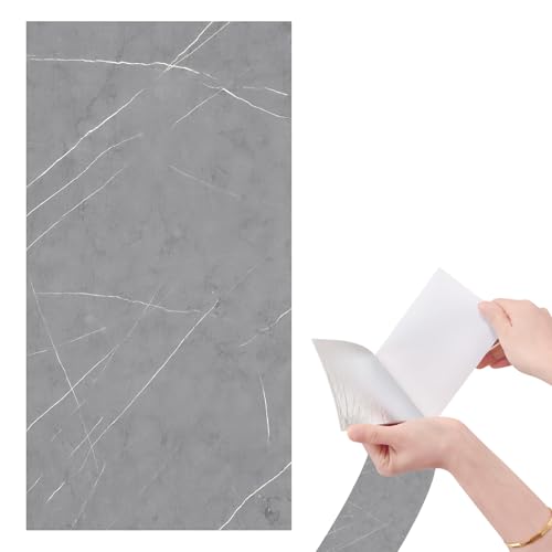Image of 30 Pcs Stick on Tiles,30 X 15cm Self Adhesive Wall Tiles Waterproof Back Splash Marble Removable for Walls Bathroom/Kitchen/Living Room/Bedroom (Grey)