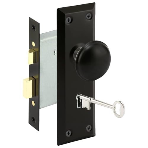 ConsitDone Mortise Keyed Door Knob Set for 1-3/8 to 1-3/4 Thick Interior Doors 2-3/8 Backset Includes 2 Classic Skeleton Keys (1 Matte Black)