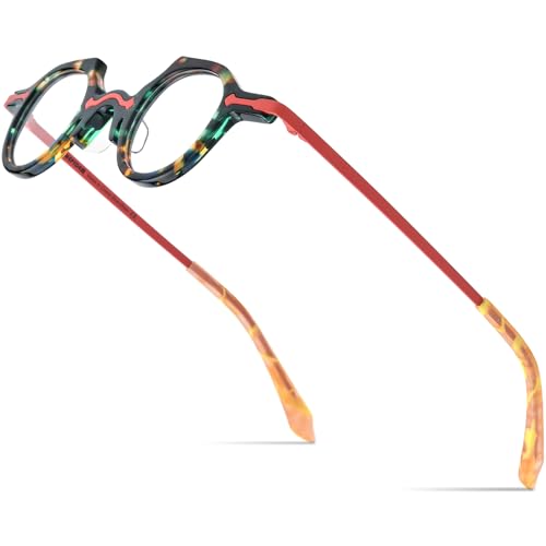 Image of HEPIDEM Acetate Glasses Frame Alloy Temple Men Small Retro Round Eyeglasses Women Optical Spectacles