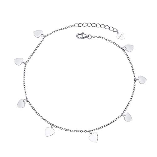 S925 Sterling Silver Jewelry Adjustable Forever Love Heart Slice Charm Foot Anklet Bracelet Beach Anklet Gift for Women Girls Mother's Day 9 inches to 10 inches